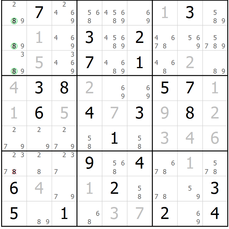 Position des candidats pour la solution de la Gr 59 page 62 du magazine de sudoku Virtuose n° 124