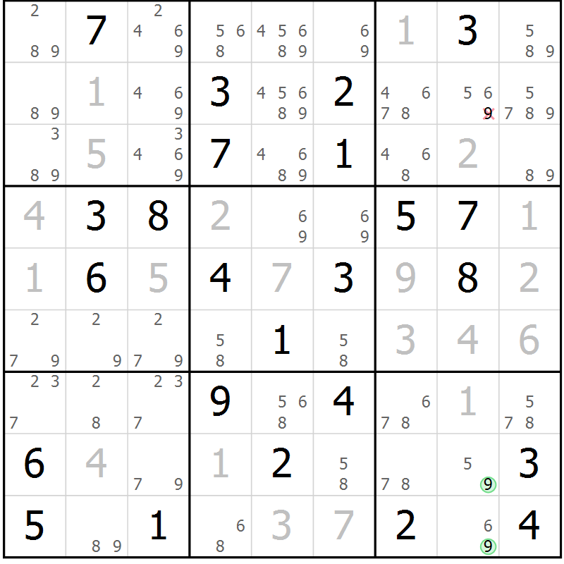 Position des candidats pour la solution de la Gr 59 page 62 du magazine de sudoku Virtuose n° 124