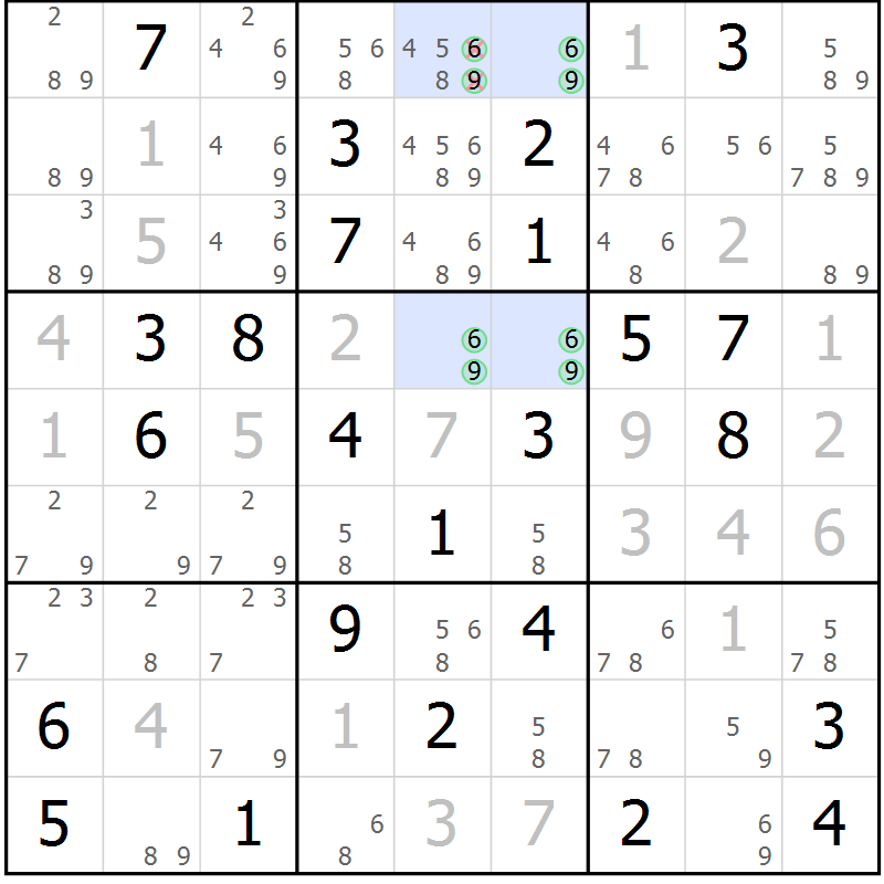 Position des candidats pour la solution de la Gr 59 page 62 du magazine de sudoku Virtuose n° 124