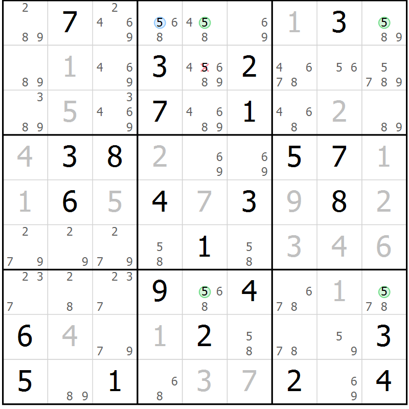 Position des candidats pour la solution de la Gr 59 page 62 du magazine de sudoku Virtuose n° 124