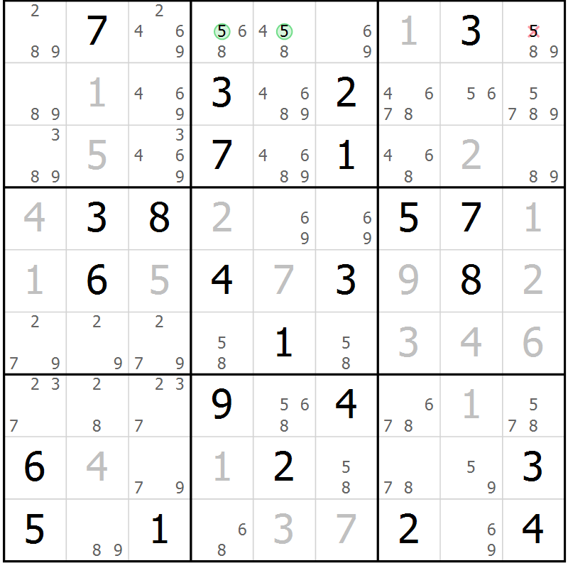 Position des candidats pour la solution de la Gr 59 page 62 du magazine de sudoku Virtuose n° 124