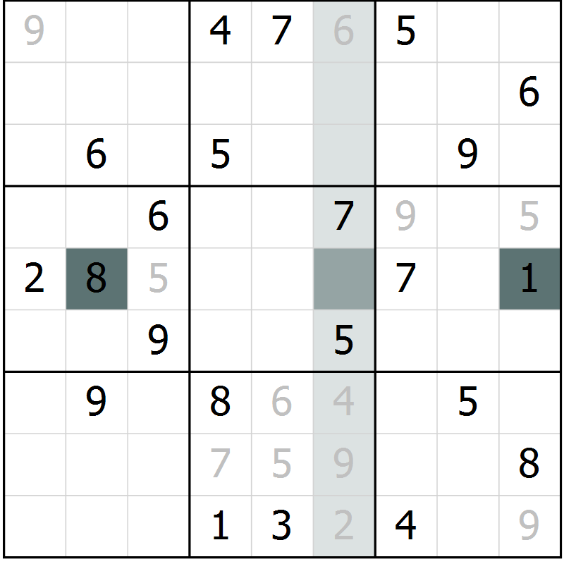 Position des candidats pour la solution de la Gr 6 page 9 du magazine de sudoku Virtuose n° 124