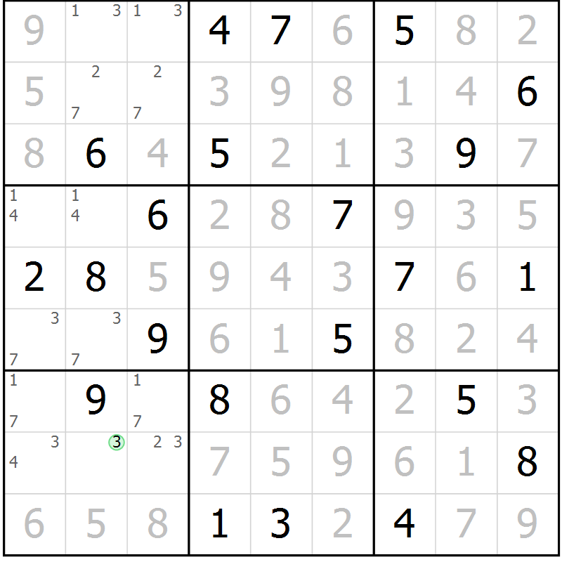 Position des candidats pour la solution de la Gr 6 page 9 du magazine de sudoku Virtuose n° 124