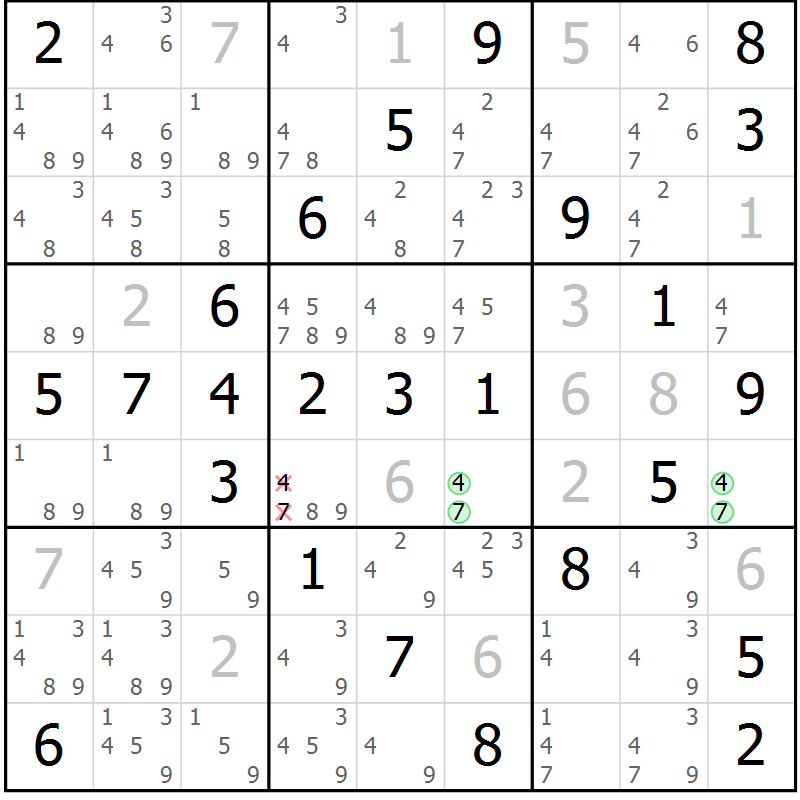 Position des candidats pour la solution de la Gr 60 page 63 du magazine de sudoku Virtuose n° 124