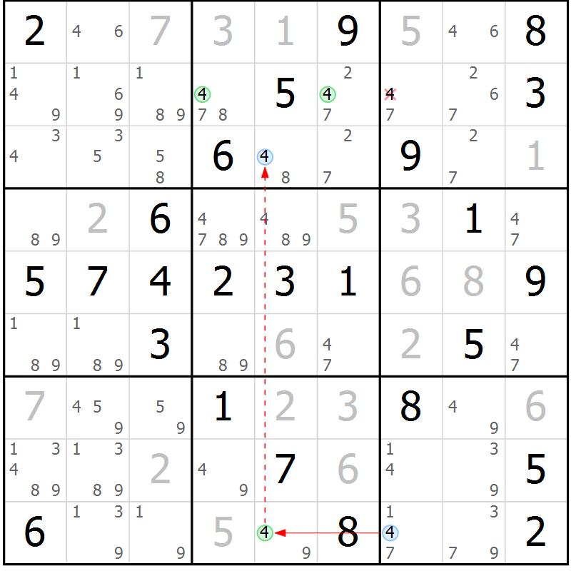 Position des candidats pour la solution de la Gr 60 page 63 du magazine de sudoku Virtuose n° 124