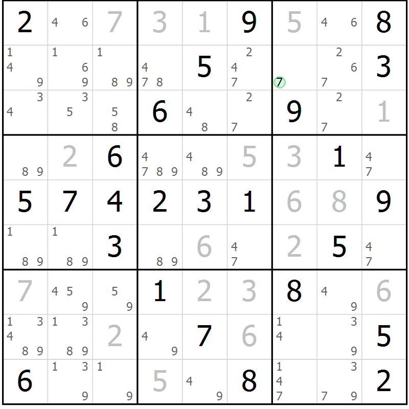 Position des candidats pour la solution de la Gr 60 page 63 du magazine de sudoku Virtuose n° 124