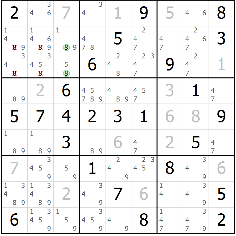 Position des candidats pour la solution de la Gr 60 page 63 du magazine de sudoku Virtuose n° 124