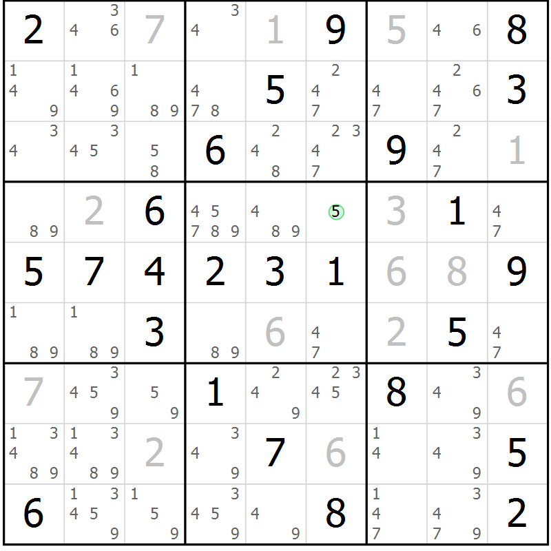 Position des candidats pour la solution de la Gr 60 page 63 du magazine de sudoku Virtuose n° 124