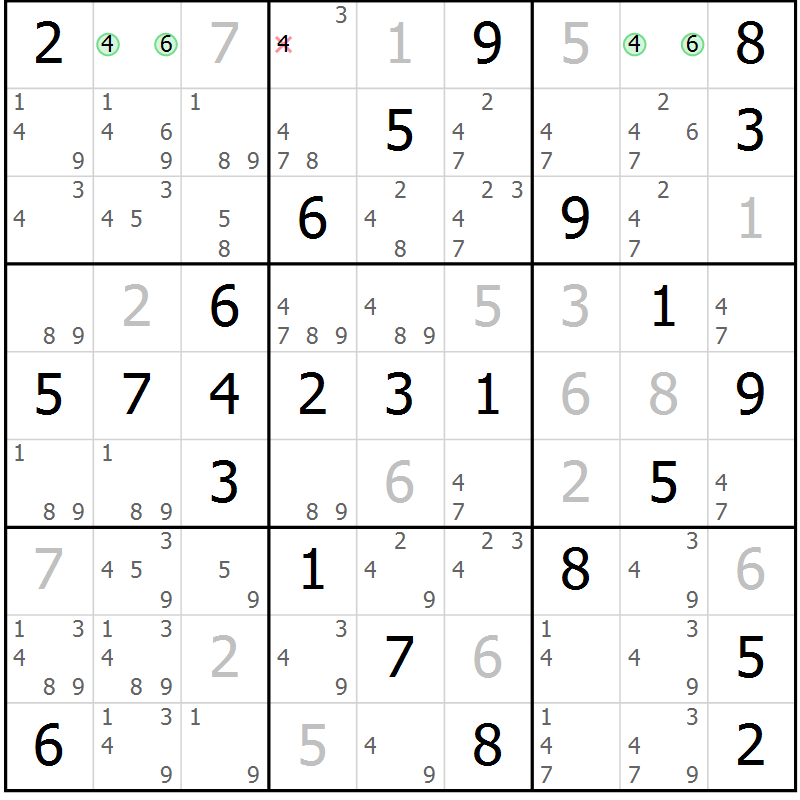 Position des candidats pour la solution de la Gr 60 page 63 du magazine de sudoku Virtuose n° 124