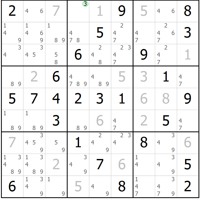 Position des candidats pour la solution de la Gr 60 page 63 du magazine de sudoku Virtuose n° 124