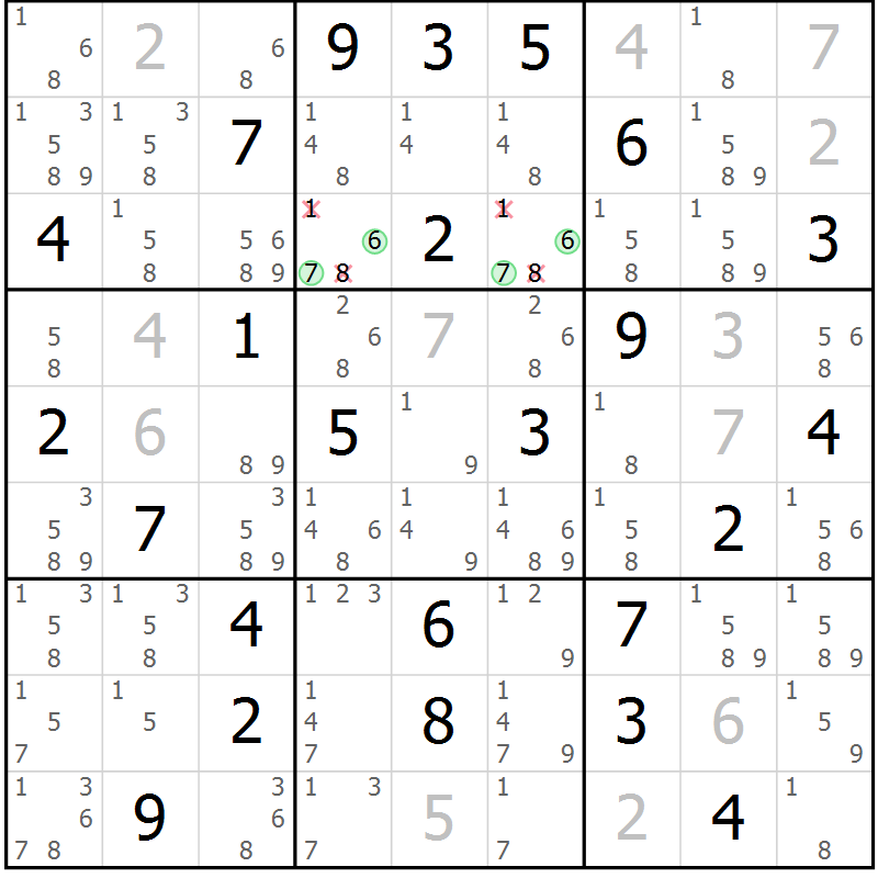 Position des candidats pour la solution de la Gr 61 page 64 du magazine de sudoku Virtuose n° 124