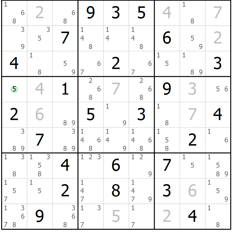 Position des candidats pour la solution de la Gr 61 page 64 du magazine de sudoku Virtuose n° 124