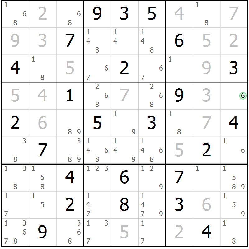 Position des candidats pour la solution de la Gr 61 page 64 du magazine de sudoku Virtuose n° 124
