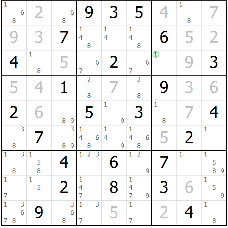 Position des candidats pour la solution de la Gr 61 page 64 du magazine de sudoku Virtuose n° 124