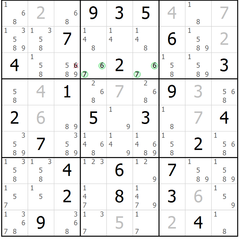 Position des candidats pour la solution de la Gr 61 page 64 du magazine de sudoku Virtuose n° 124