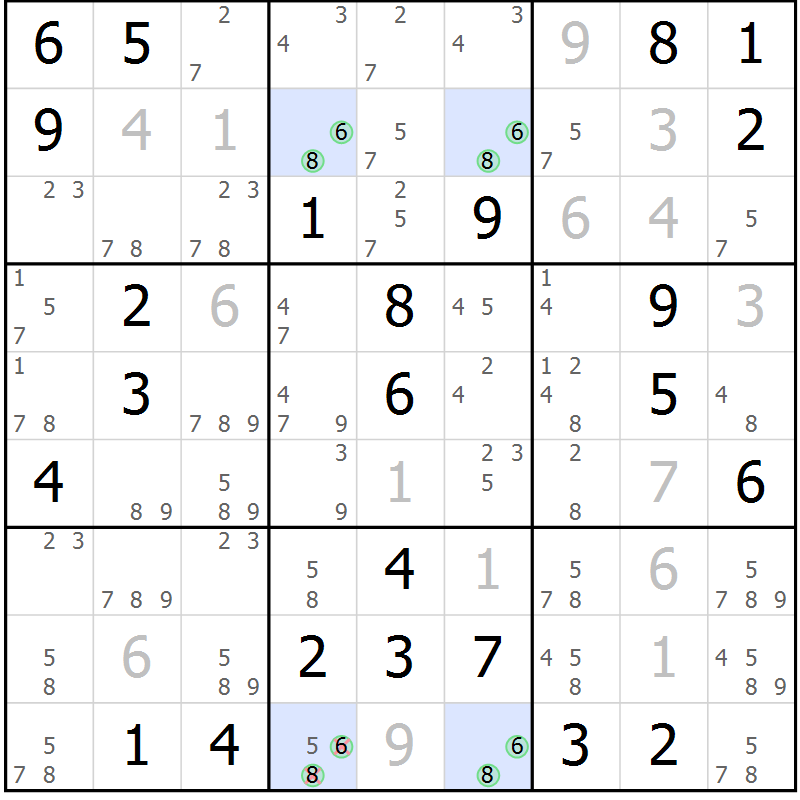 Position des candidats pour la solution de la Gr 62 page 65 du magazine de sudoku Virtuose n° 124