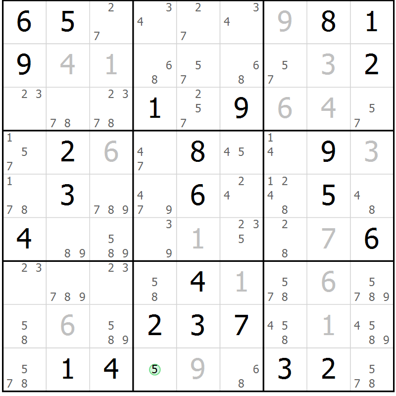 Position des candidats pour la solution de la Gr 62 page 65 du magazine de sudoku Virtuose n° 124