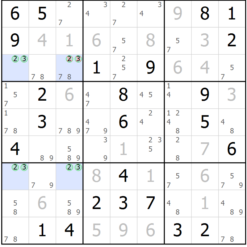 Position des candidats pour la solution de la Gr 62 page 65 du magazine de sudoku Virtuose n° 124