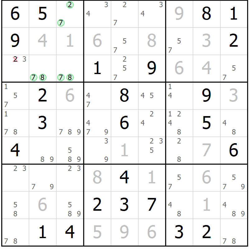 Position des candidats pour la solution de la Gr 62 page 65 du magazine de sudoku Virtuose n° 124