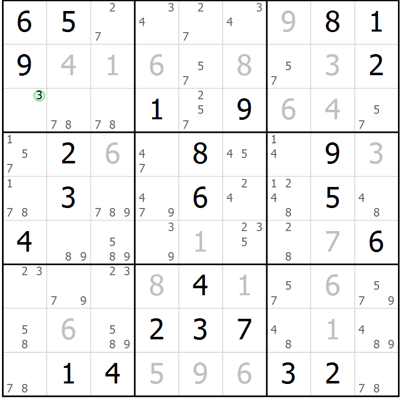 Position des candidats pour la solution de la Gr 62 page 65 du magazine de sudoku Virtuose n° 124