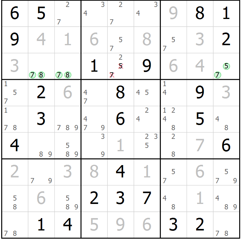 Position des candidats pour la solution de la Gr 62 page 65 du magazine de sudoku Virtuose n° 124