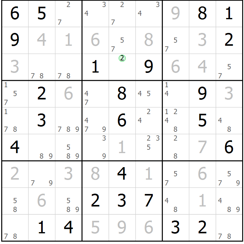 Position des candidats pour la solution de la Gr 62 page 65 du magazine de sudoku Virtuose n° 124