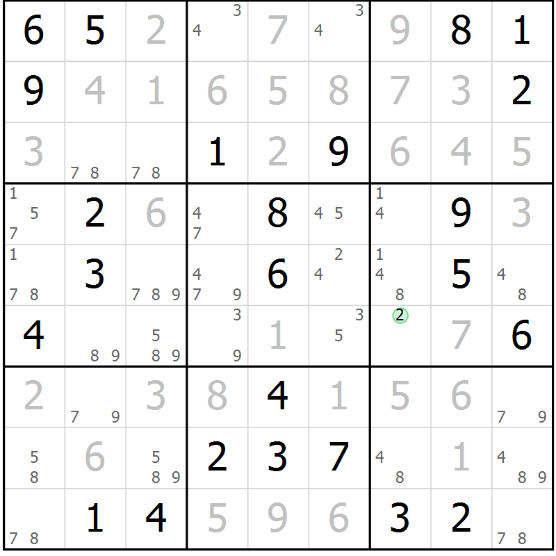Position des candidats pour la solution de la Gr 62 page 65 du magazine de sudoku Virtuose n° 124