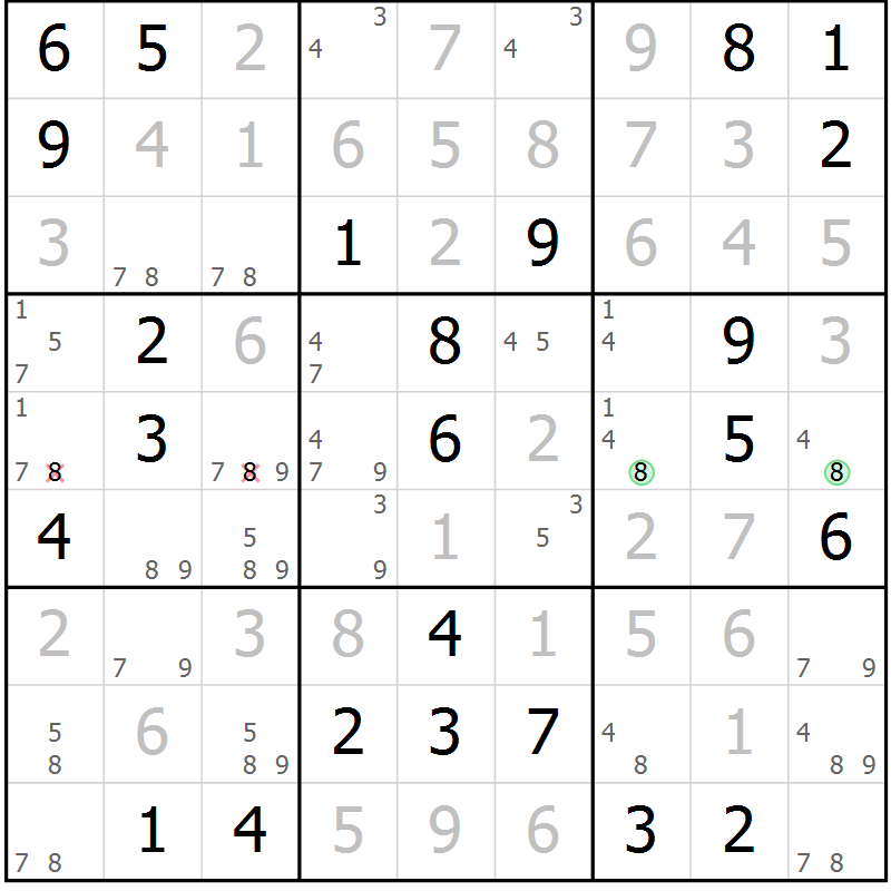 Position des candidats pour la solution de la Gr 62 page 65 du magazine de sudoku Virtuose n° 124