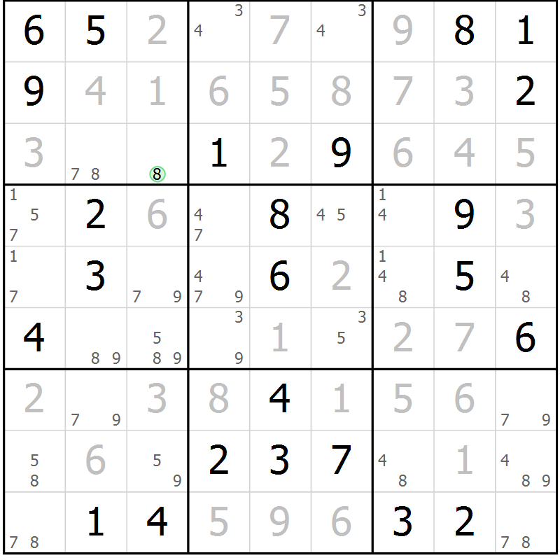 Position des candidats pour la solution de la Gr 62 page 65 du magazine de sudoku Virtuose n° 124