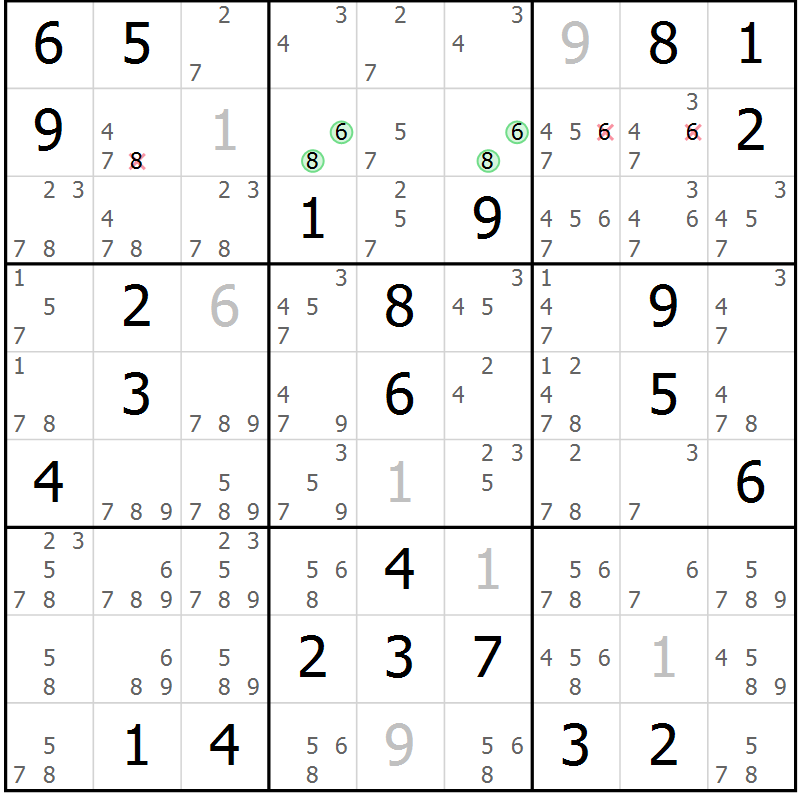 Position des candidats pour la solution de la Gr 62 page 65 du magazine de sudoku Virtuose n° 124