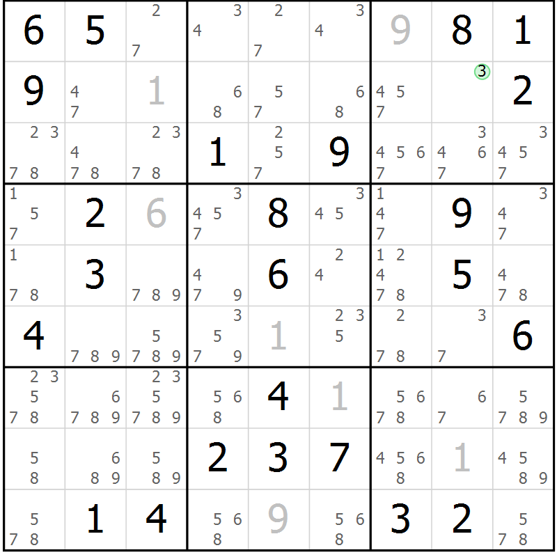 Position des candidats pour la solution de la Gr 62 page 65 du magazine de sudoku Virtuose n° 124