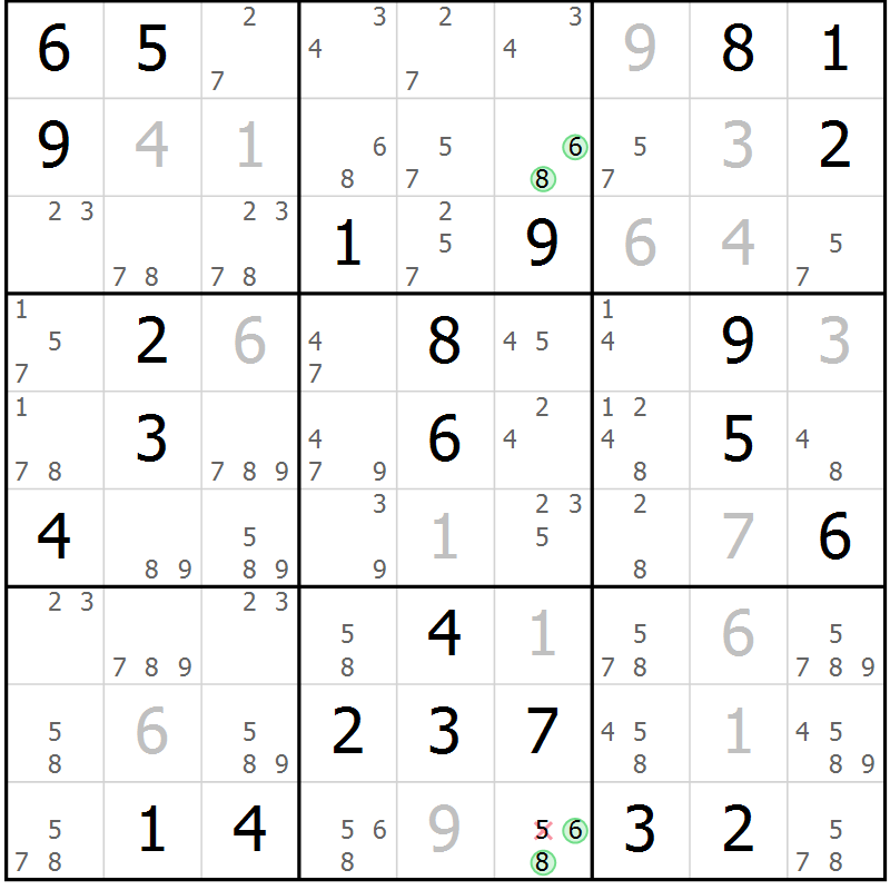 Position des candidats pour la solution de la Gr 62 page 65 du magazine de sudoku Virtuose n° 124