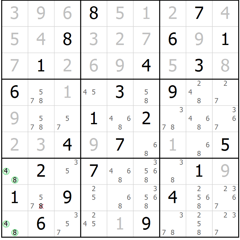 Position des candidats pour la solution de la Gr 63 page 66 du magazine de sudoku Virtuose n° 124