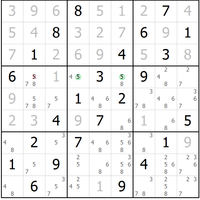 Position des candidats pour la solution de la Gr 63 page 66 du magazine de sudoku Virtuose n° 124