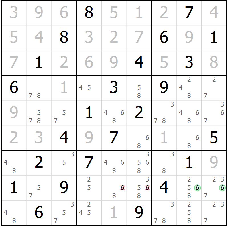 Position des candidats pour la solution de la Gr 63 page 66 du magazine de sudoku Virtuose n° 124