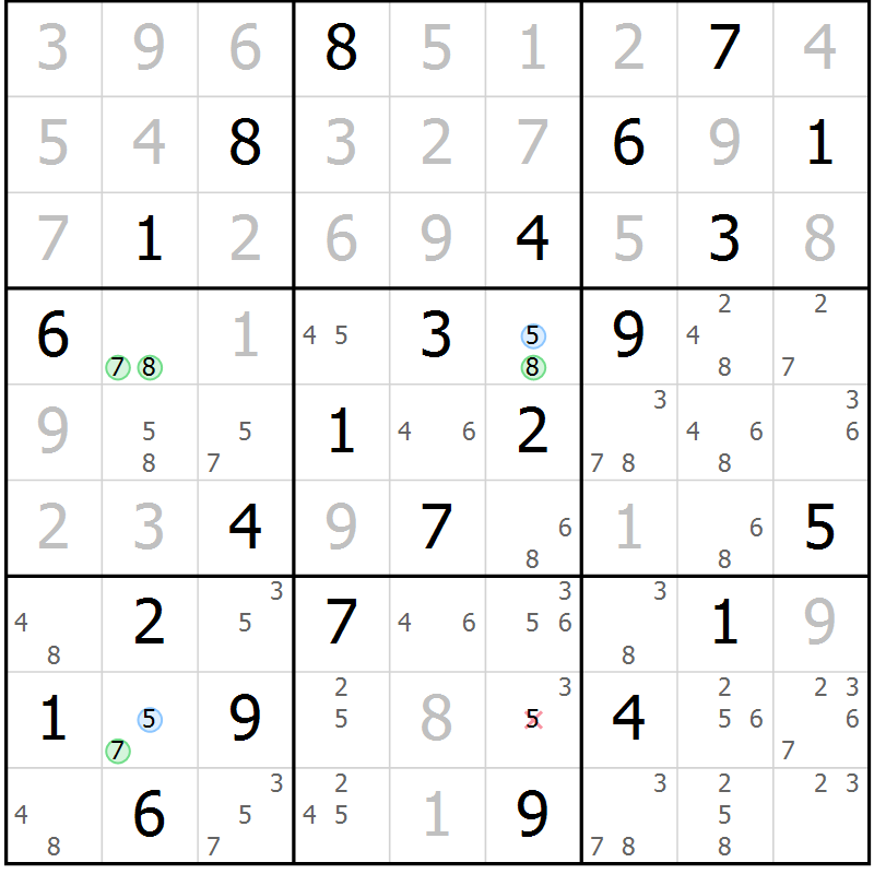 Position des candidats pour la solution de la Gr 63 page 66 du magazine de sudoku Virtuose n° 124