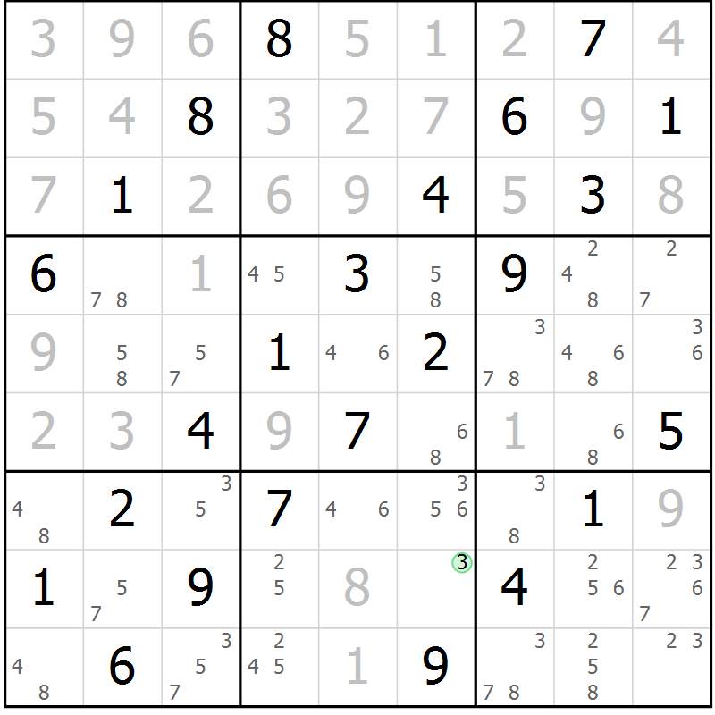 Position des candidats pour la solution de la Gr 63 page 66 du magazine de sudoku Virtuose n° 124