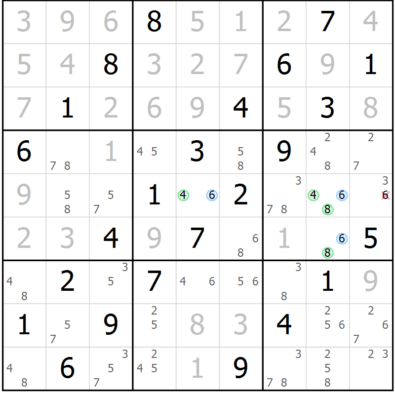 Position des candidats pour la solution de la Gr 63 page 66 du magazine de sudoku Virtuose n° 124