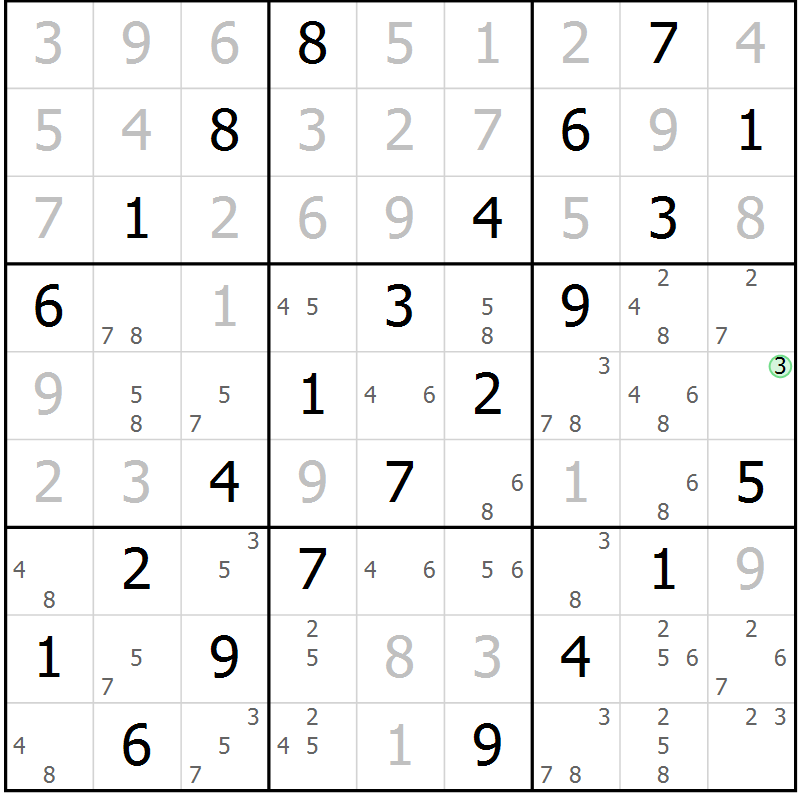 Position des candidats pour la solution de la Gr 63 page 66 du magazine de sudoku Virtuose n° 124