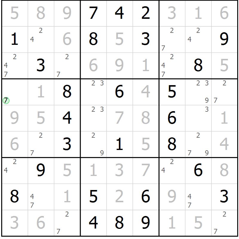 Position des candidats pour la solution de la Gr 64 page 67 du magazine de sudoku Virtuose n° 124
