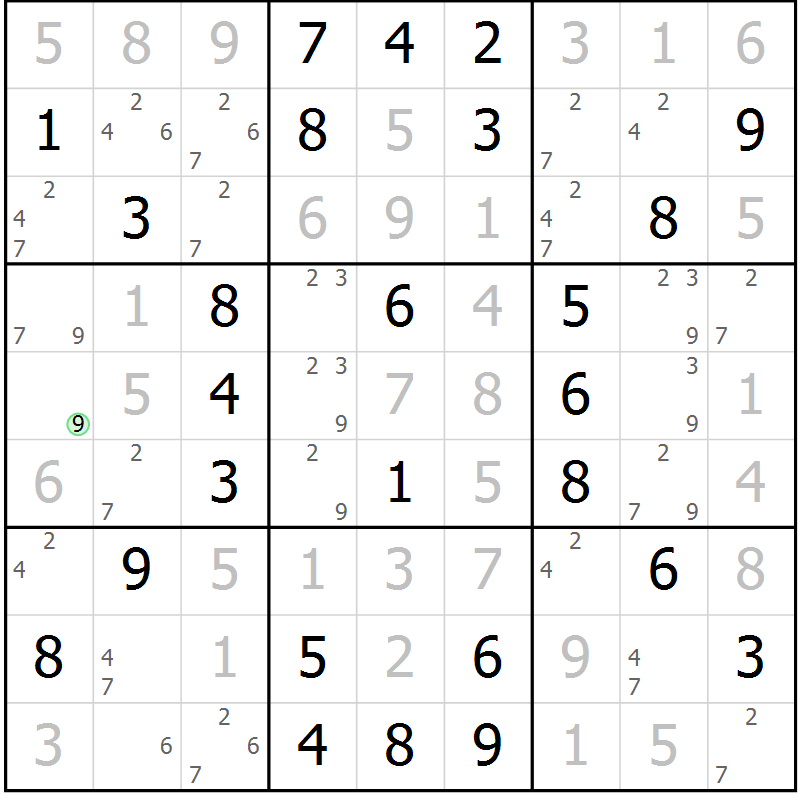 Position des candidats pour la solution de la Gr 64 page 67 du magazine de sudoku Virtuose n° 124