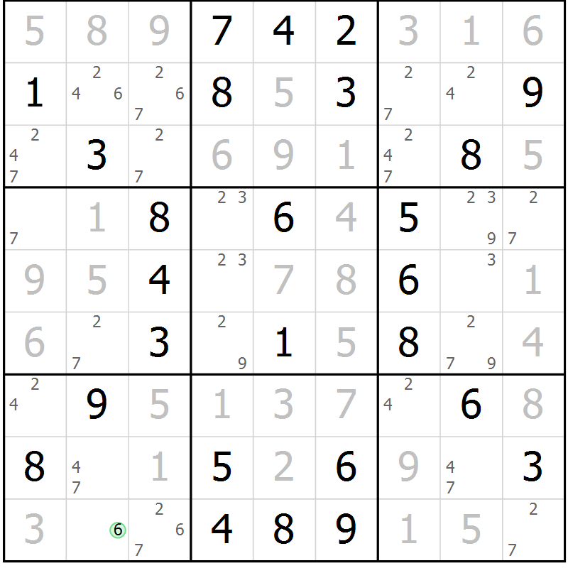 Position des candidats pour la solution de la Gr 64 page 67 du magazine de sudoku Virtuose n° 124