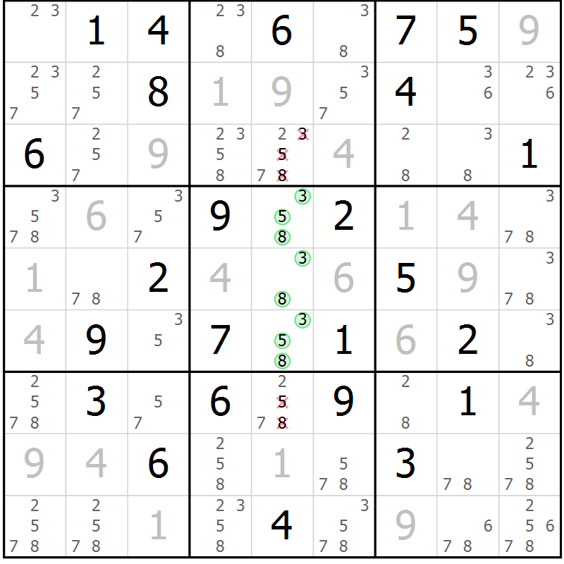 Position des candidats pour la solution de la Gr 65 page 68 du magazine de sudoku Virtuose n° 124