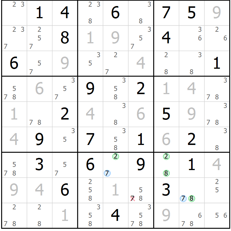 Position des candidats pour la solution de la Gr 65 page 68 du magazine de sudoku Virtuose n° 124
