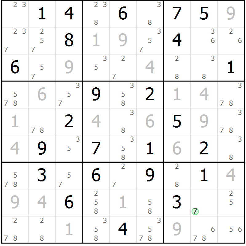 Position des candidats pour la solution de la Gr 65 page 68 du magazine de sudoku Virtuose n° 124