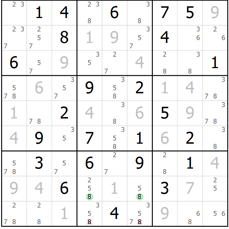 Position des candidats pour la solution de la Gr 65 page 68 du magazine de sudoku Virtuose n° 124