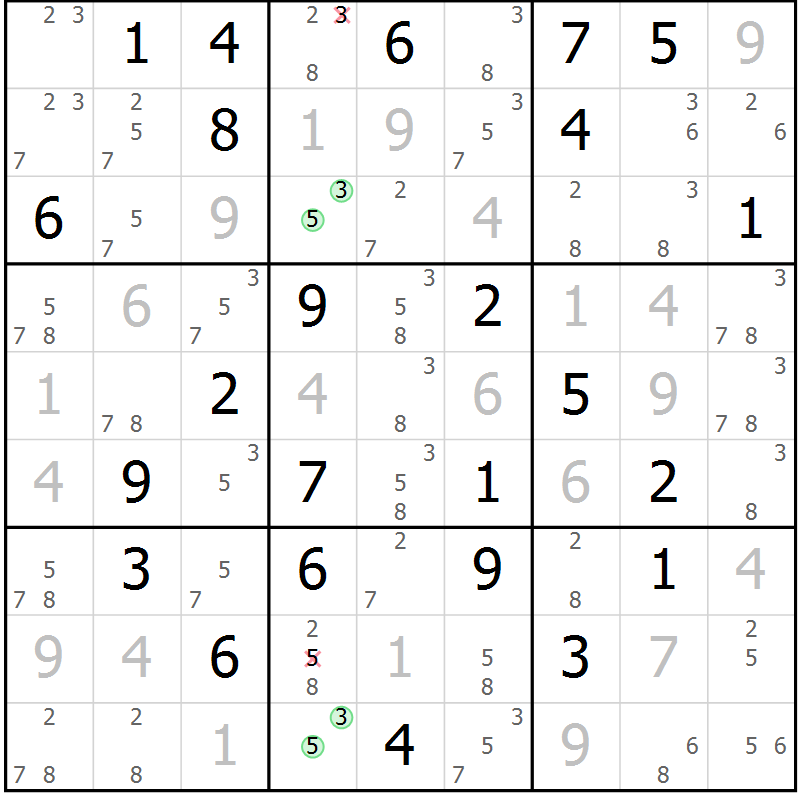 Position des candidats pour la solution de la Gr 65 page 68 du magazine de sudoku Virtuose n° 124