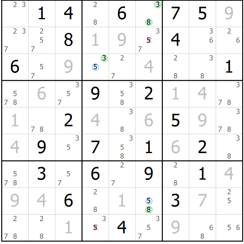 Position des candidats pour la solution de la Gr 65 page 68 du magazine de sudoku Virtuose n° 124