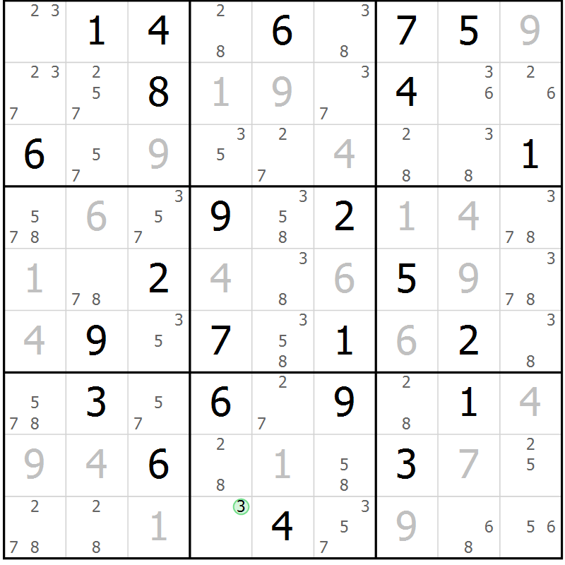 Position des candidats pour la solution de la Gr 65 page 68 du magazine de sudoku Virtuose n° 124