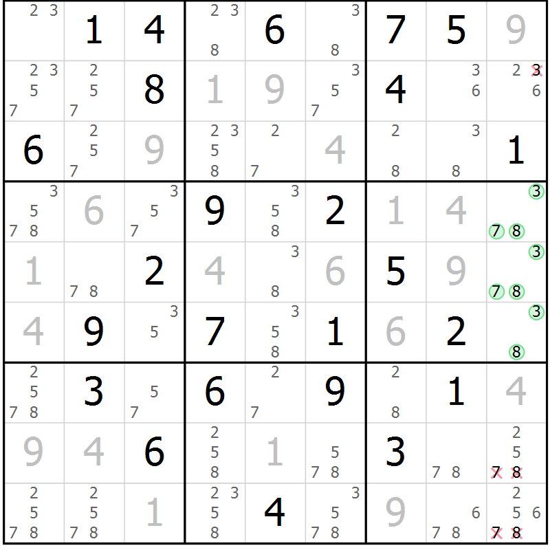 Position des candidats pour la solution de la Gr 65 page 68 du magazine de sudoku Virtuose n° 124